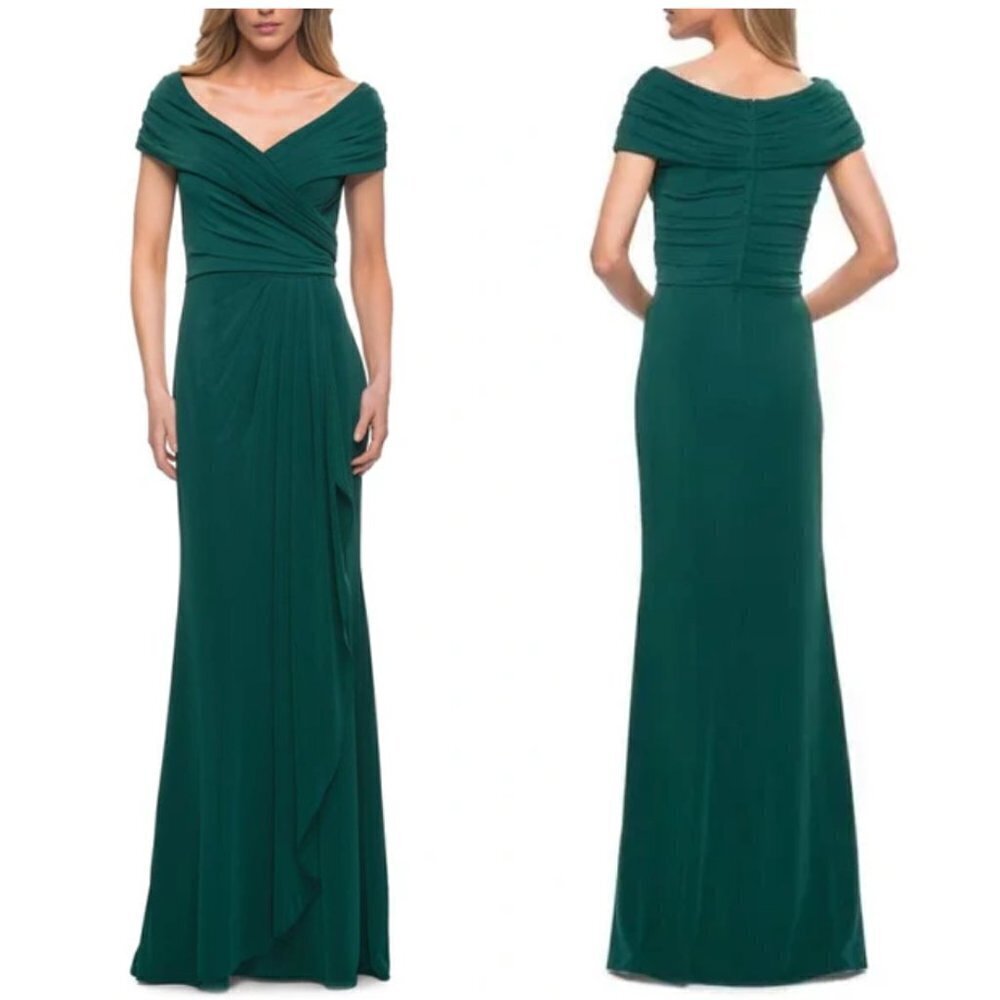 La Femme Teal Off-Shoulder Maxi Dress